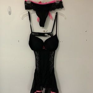 VGUC Passion Forever Black Ruffle Chemise & Thong